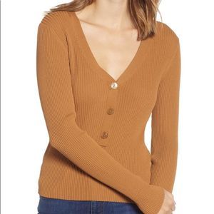Lieth Mustard Ribbed Button  Sweater